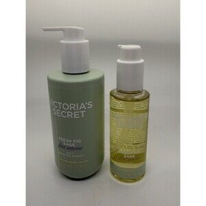 Victoria's Secret Fresh Fig Sage Green Tea Body Oil 4.3oz, Lotion 10oz Set New